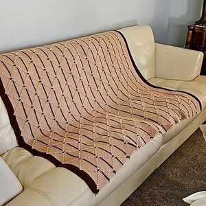Hand Crocheted afgan. Brown and‎ tan. Beautifully crafted. About 60" by 60". No